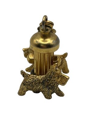 Scottish Terrier dogs circling fire hydrant gold tone charm pendant for necklace